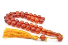 Hakkı Usta İmzalı Saçaklı Sistemli Turuncu Sıkma Kehribar Tesbih