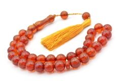 Hakkı Usta İmzalı Saçaklı Sistemli Turuncu Sıkma Kehribar Tesbih