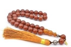 Hakkı Usta İmzalı Saçaklı Sistemli Koyu Turuncu Sıkma Kehribar Tesbih