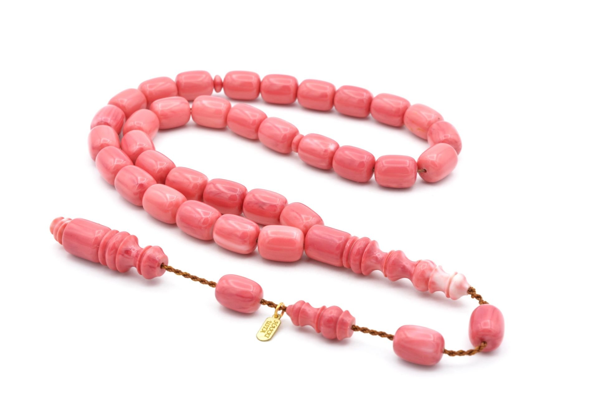 Hakkı Usta İmzalı Kapsül Kesim Hareli Pembe Katalin Tesbih