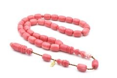 Hakkı Usta İmzalı Kapsül Kesim Hareli Pembe Katalin Tesbih