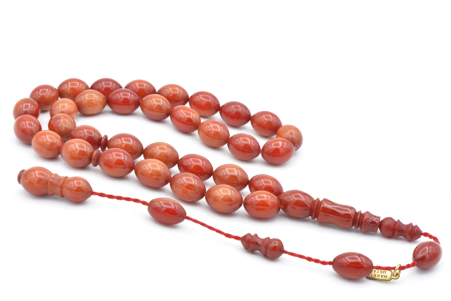 Hakkı Usta İmzalı Beyzi Kesim Hareli Turuncu Katalin Tesbih