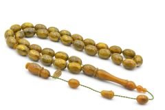 İbrahim Uysal İmzalı Beyzi İri Boy Yeşil Sarı Sıkma Kehribar Tesbih