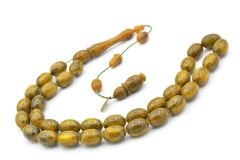 İbrahim Uysal İmzalı Beyzi İri Boy Yeşil Sarı Sıkma Kehribar Tesbih