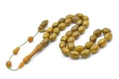 İbrahim Uysal İmzalı Beyzi İri Boy Yeşil Sarı Sıkma Kehribar Tesbih