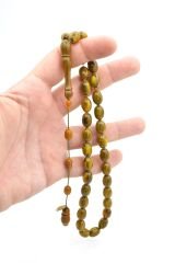 İbrahim Uysal İmzalı Beyzi İri Boy Yeşil Sarı Sıkma Kehribar Tesbih