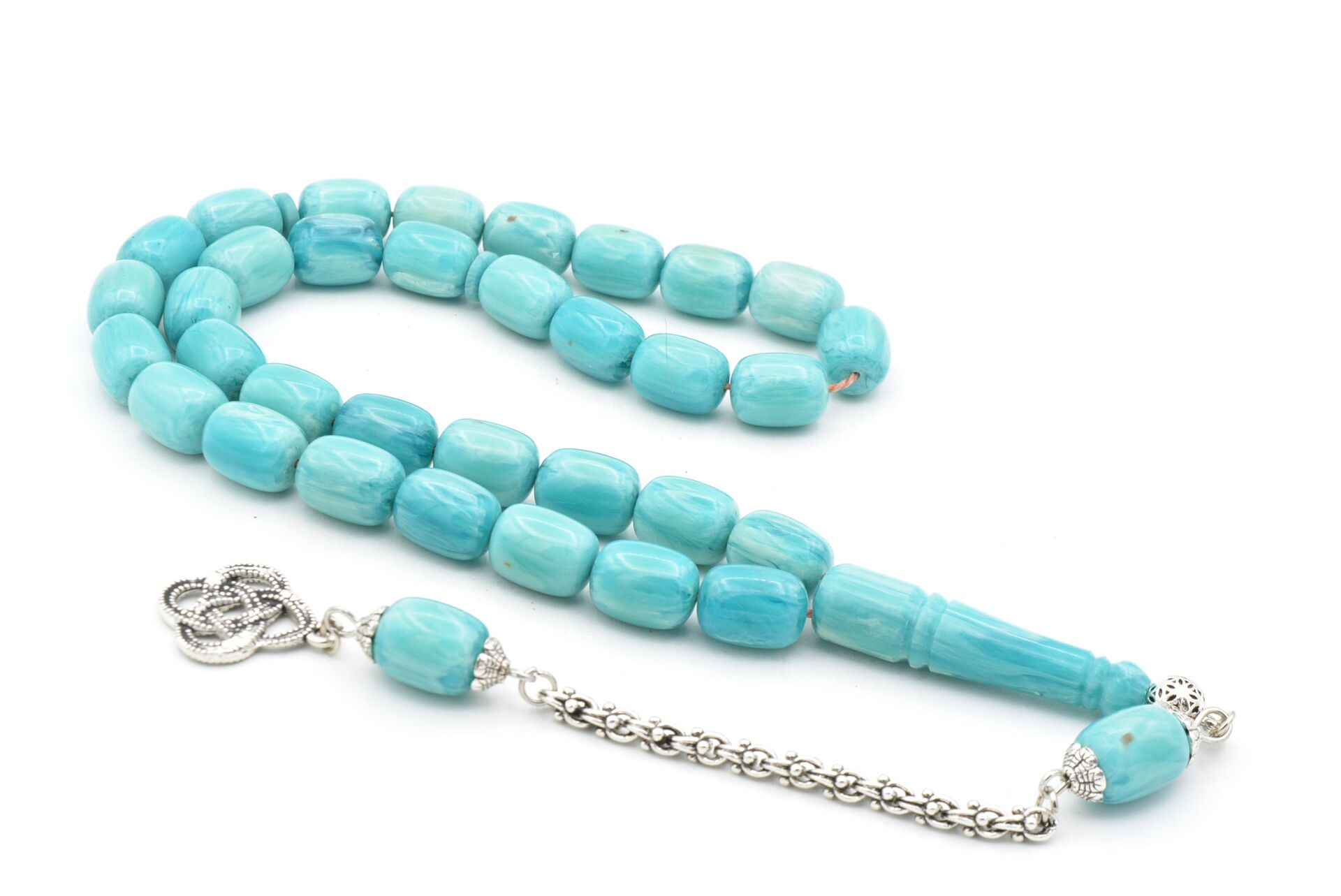 Gümüş Kaplama Kamçılı Kapsül Turkuaz Katalin Tesbih