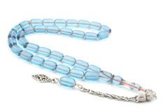 Gümüş Kaplama Kamçılı Kapsül Kesim Mavi Sıkma Kehribar Tesbih