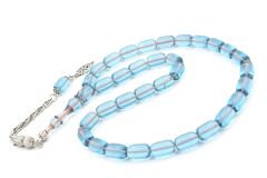 Gümüş Kaplama Kamçılı Kapsül Kesim Mavi Sıkma Kehribar Tesbih