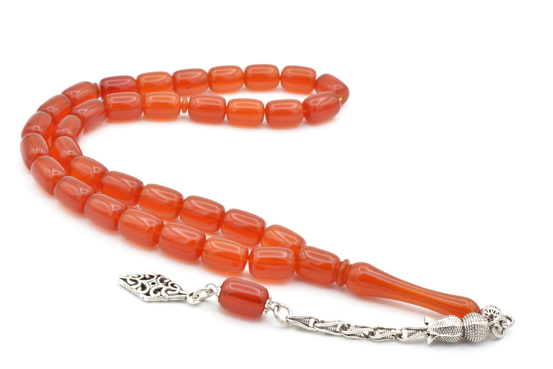 Gümüş Kaplama Kamçılı Kapsül Kesim Yemen Zar Kehribar Tesbih