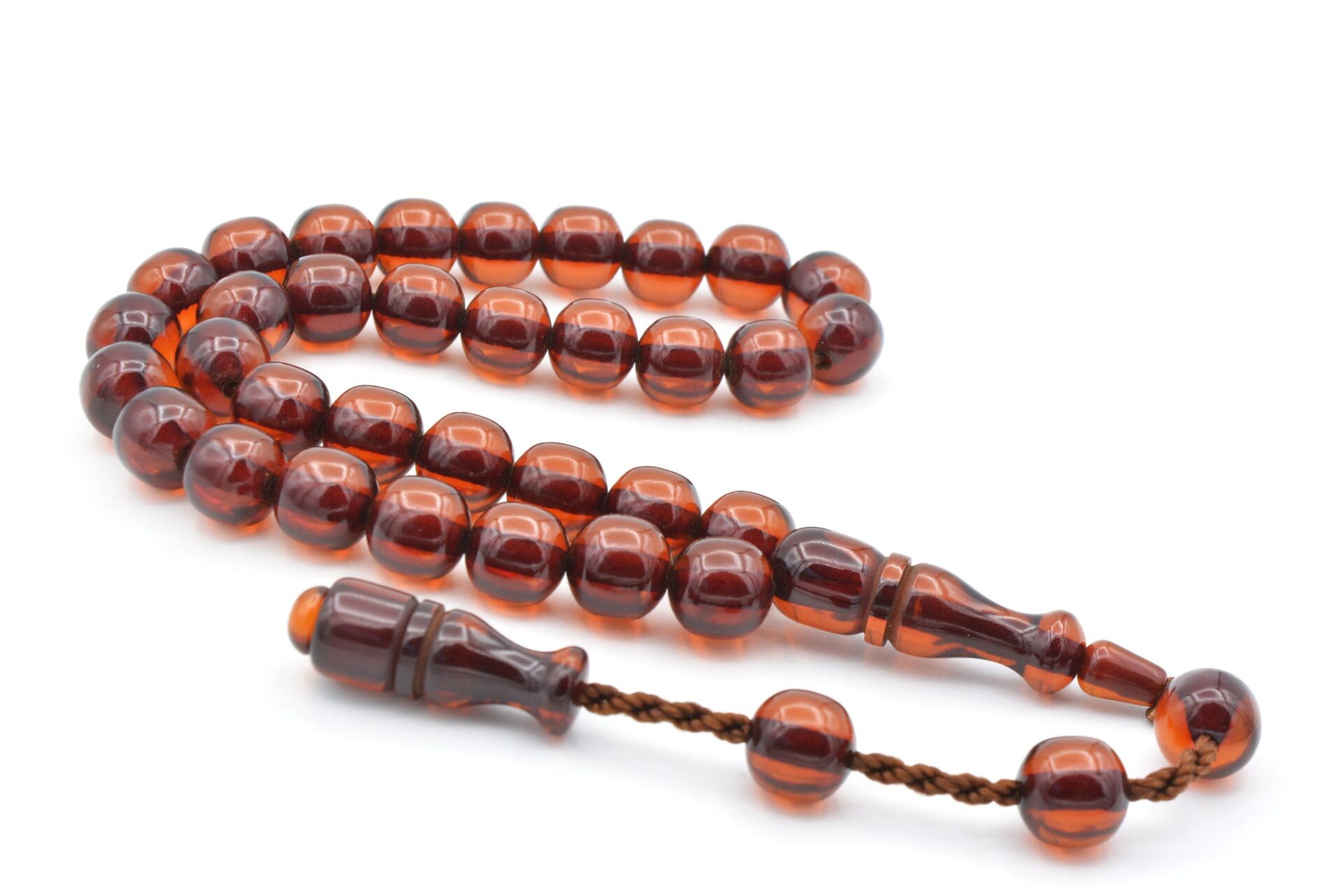 Sistemli Küre Kesim Günlük Boy Turuncu Sıkma Kehribar Tesbih 001