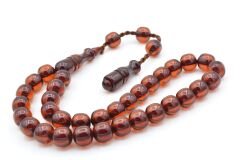 Sistemli Küre Kesim Günlük Boy Turuncu Sıkma Kehribar Tesbih 001