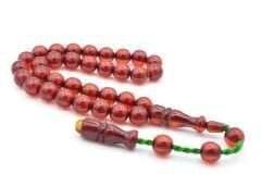 Sistemli Küre Kesim Günlük Boy Turuncu Sıkma Kehribar Tesbih 003