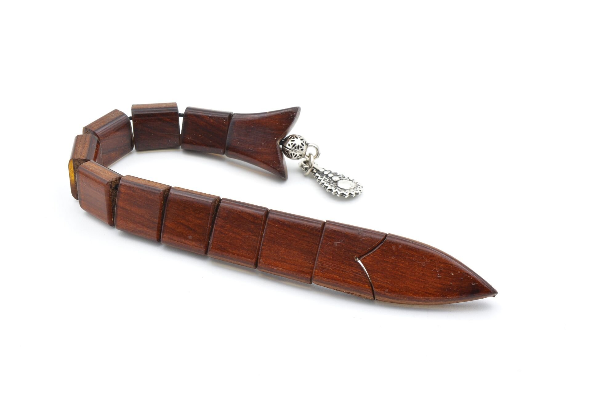 Usta İşi Sıkma Kehribar Kaplı Tik Ağacı Balık Tesbih