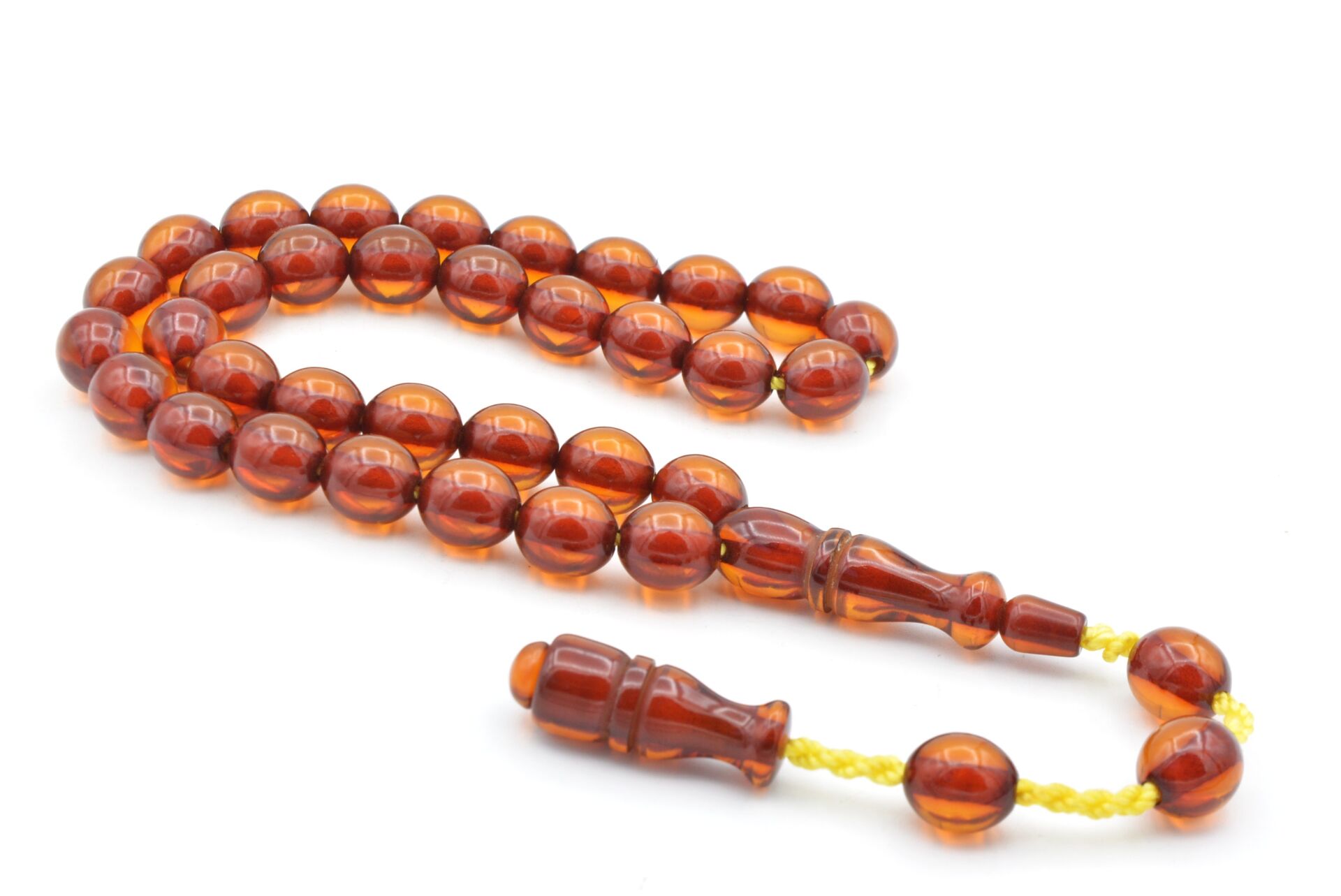 Sistemli Beyzi Kesim Günlük Boy Sarı Sıkma Kehribar Tesbih 001