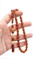 Sistemli Beyzi Kesim Günlük Boy Sarı Sıkma Kehribar Tesbih 001