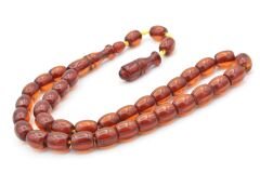 Sistemli Beyzi Kesim Günlük Boy Turuncu Sıkma Kehribar Tesbih