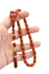 Sistemli Beyzi Kesim Günlük Boy Turuncu Sıkma Kehribar Tesbih