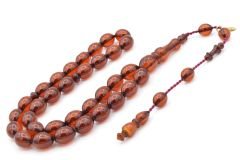 Hakkı Usta İmzalı Beyzi Kesim Fırınlı Sıkma Kehribar Tesbih