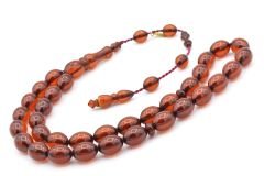 Hakkı Usta İmzalı Beyzi Kesim Fırınlı Sıkma Kehribar Tesbih