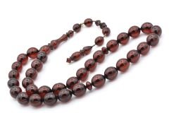 Hakkı Usta İmzalı Tombul Beyzi Fırınlı Sıkma Kehribar Tesbih