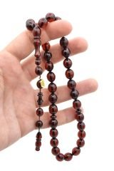 Hakkı Usta İmzalı Tombul Beyzi Fırınlı Sıkma Kehribar Tesbih