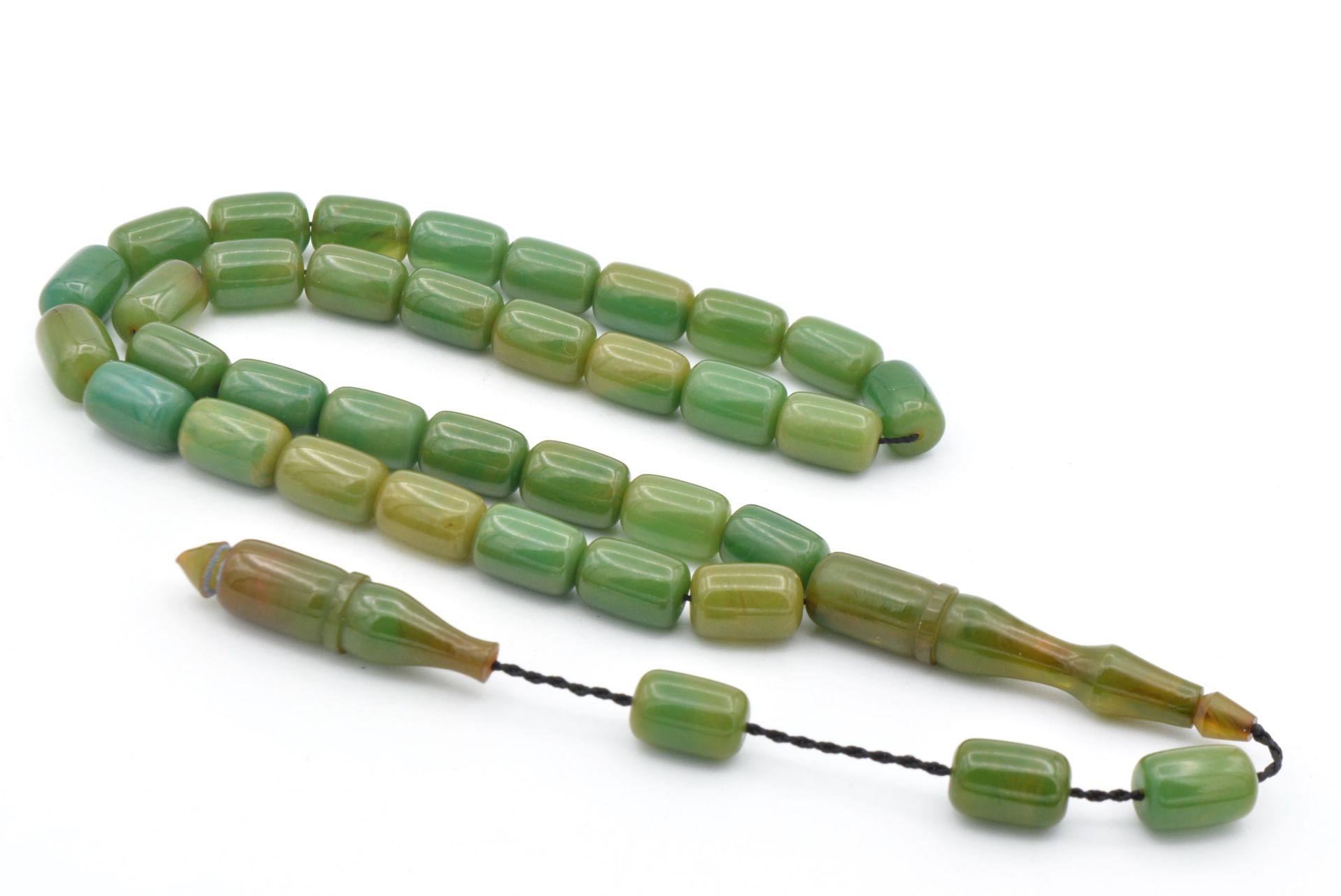 Hakkı Usta İmzalı Kapsül Kesim Turkuaz Sıkma Kehribar Tesbih