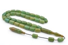 Hakkı Usta İmzalı Kapsül Kesim Turkuaz Sıkma Kehribar Tesbih