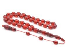 Abdullah Öner Usta Yapımı Oyma Imameli Kırmızı Sıkma Kehribar Tesbih