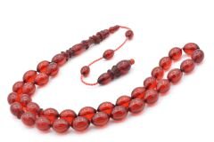 Abdullah Öner Usta Yapımı Oyma Imameli Kırmızı Sıkma Kehribar Tesbih