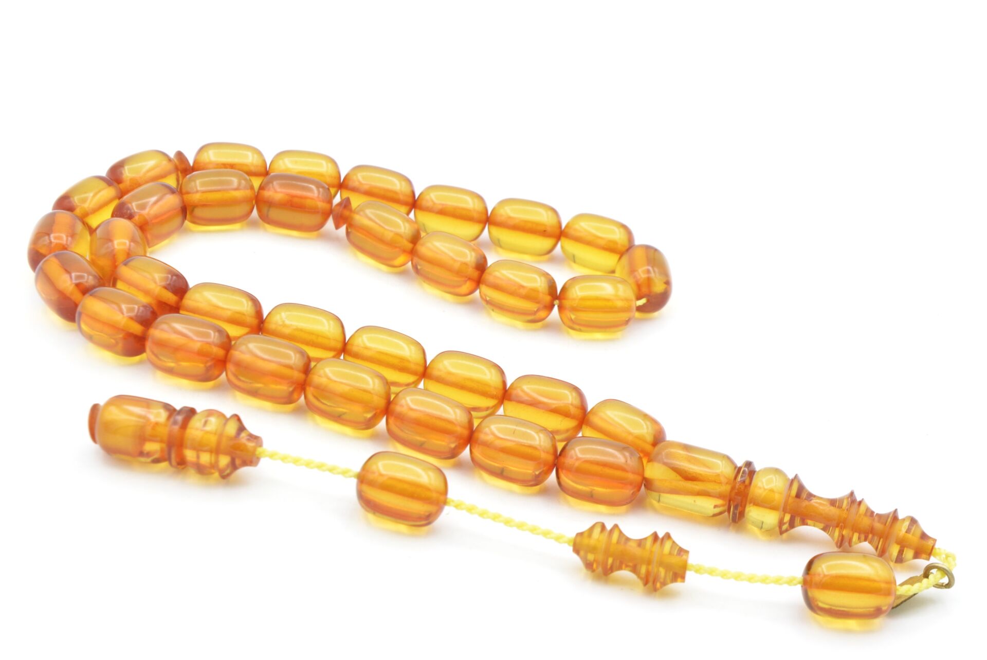 Hakkı Usta İmzalı Kapsül Kesim Sarı Sıkma Kehribar Tesbih