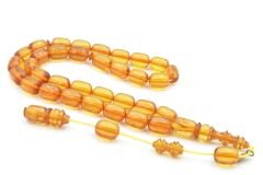 Hakkı Usta İmzalı Kapsül Kesim Sarı Sıkma Kehribar Tesbih