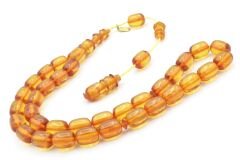 Hakkı Usta İmzalı Kapsül Kesim Sarı Sıkma Kehribar Tesbih