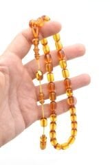 Hakkı Usta İmzalı Kapsül Kesim Sarı Sıkma Kehribar Tesbih