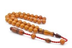 Usta İşi Sistemli Küre Kesim Çubuk Malzeme Sıkma Kehribar Tesbih 045