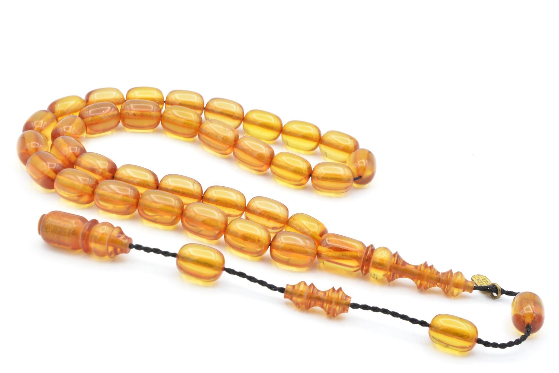 Hakkı Usta İmzalı Kapsül Kesim Şeffaf Sıkma Kehribar Tesbih