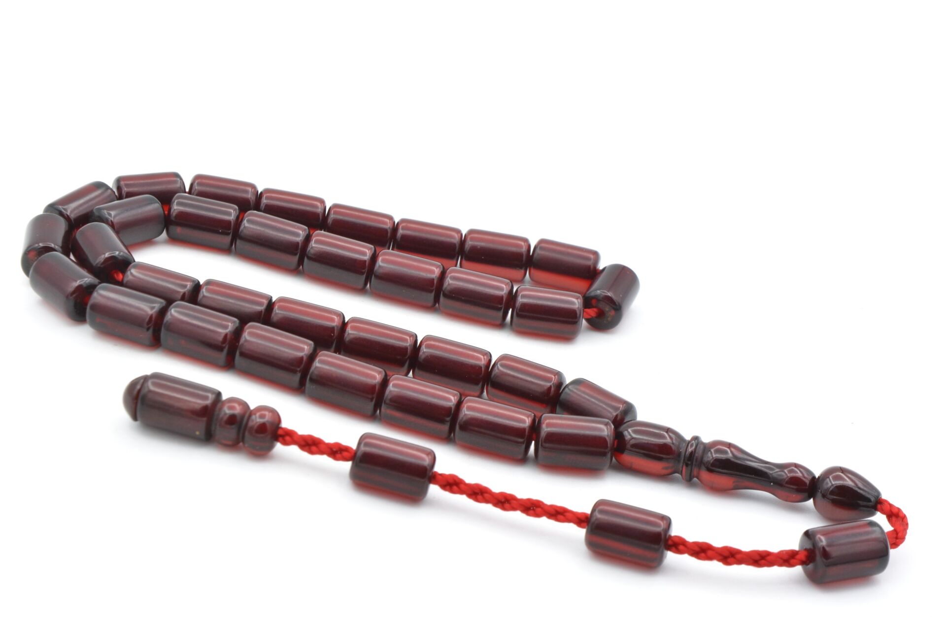 Usta İşi Sistemli Kesme Model Çubuk Malzeme Kırmızı Sıkma Kehribar Tesbih 193