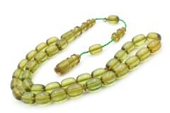 Hakkı Usta İmzalı Kapsül Kesim Yeşil Sıkma Kehribar Tesbih