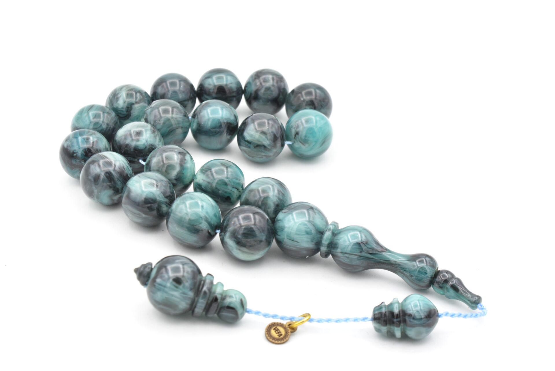 Vefa Usta İmzalı Küre Kesim Gri Mavi Sıkma Kehribar Efe Maskot Tesbih