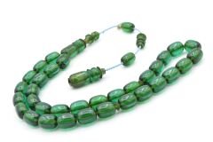 Hakkı Usta İmzalı Kapsül Kesim Mavi Sıkma Kehribar Tesbih