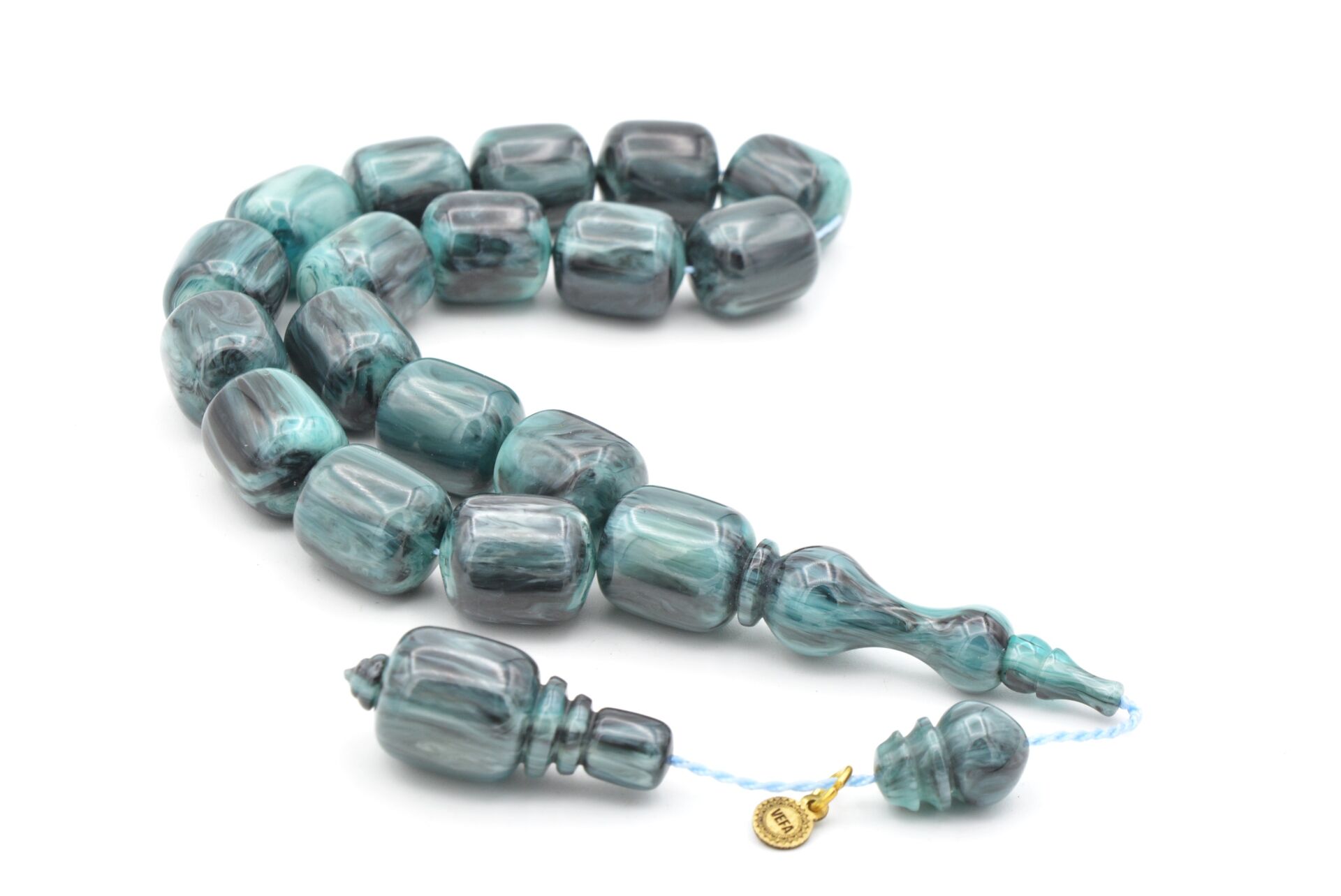 Vefa Usta İmzalı Kapsül Kesim Gri Mavi Sıkma Kehribar Efe Maskot Tesbih