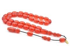 Hakkı Usta İmzalı Kapsül Kesim Kırmızı Sıkma Kehribar Tesbih