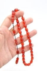 Hakkı Usta İmzalı Kapsül Kesim Kırmızı Sıkma Kehribar Tesbih