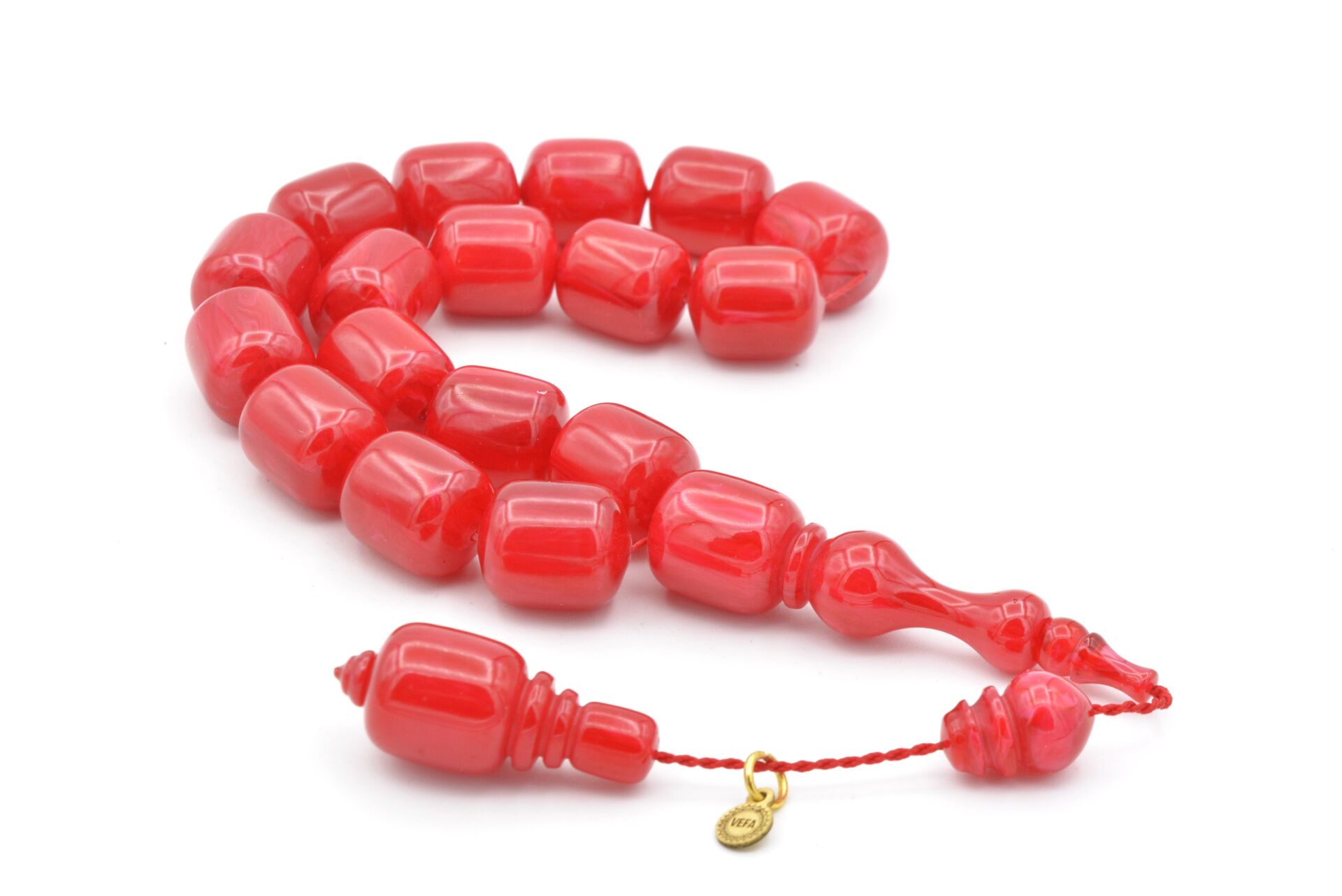 Vefa Usta İmzalı Kapsül Kesim Kırmızı Sıkma Kehribar Efe Maskot Tesbih