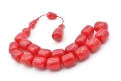 Vefa Usta İmzalı Kapsül Kesim Kırmızı Sıkma Kehribar Efe Maskot Tesbih