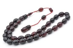 Hakkı Usta İmzalı Beyzi Kesim Siyah Kırmızı Sıkma Kehribar Tesbih