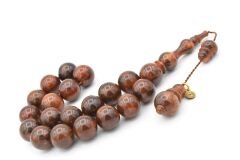 Vefa Usta İmzalı Küre Kesim Kahverengi Sıkma Kehribar Efe Maskot Tesbih