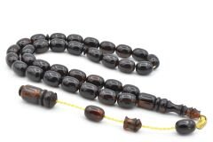 Hakkı Usta İmzalı Kapsül Kesim Siyah Sarı Sıkma Kehribar Tesbih