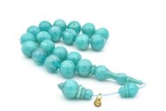 Vefa Usta İmzalı Küre Kesim Mavi Sıkma Kehribar Efe Maskot Tesbih