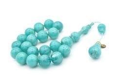 Vefa Usta İmzalı Küre Kesim Mavi Sıkma Kehribar Efe Maskot Tesbih